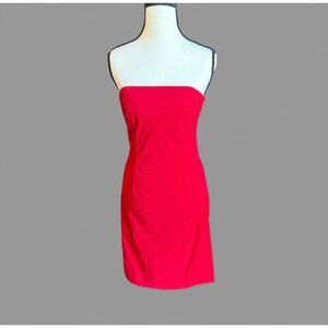 ESPRIT Red Strapless Sheath Dress‎ Side Slit Knee Length Size Small